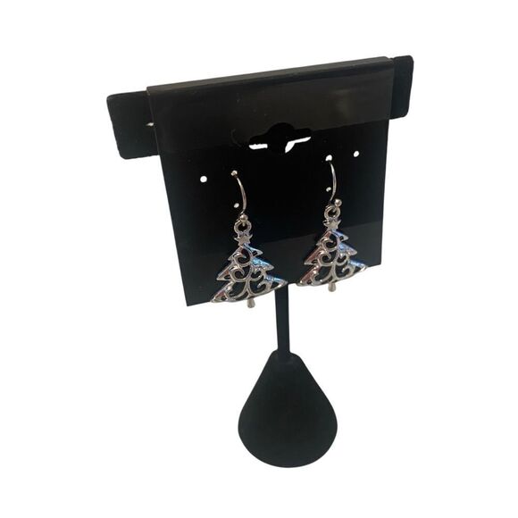 Elegant Bright Silver Tree Dangle Earrings - Picture 2 of 6